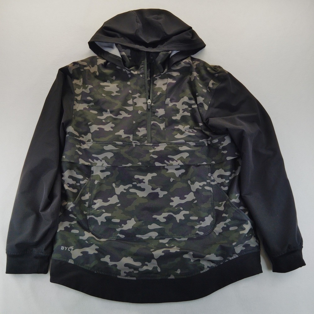 BYLT Elevate Drop Cut Windbreaker Mens Medium Black Camo Good Quarter Zip Hooded
